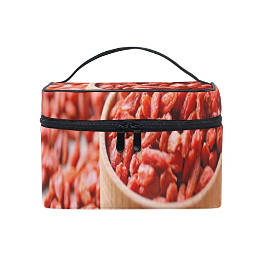 Bolsa de Maquillaje Organizador de cosméticos Bayas Rojas Chinas de Goji con asa Superior portátil Bolsa de Viaje para artículos de tocador para Mujeres y niñas Viajes 9x6,2x6,5 Pulgadas