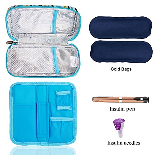 Bolsa diabética ONEGenug Enfriador de insulina Bolsa Bolsa de jeringas para la diabetes, insulina y medicamentos 20x4x9cm (light blue+2 power)