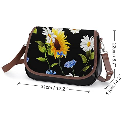 Bolsos Bandolera Para Mujer Girasoles Manzanilla Acianos Bolsos De Hombro Cuero Shoulder Bag Grande Capacidad Cartera Para Escuela Viaje Oficina 31x22x11cm