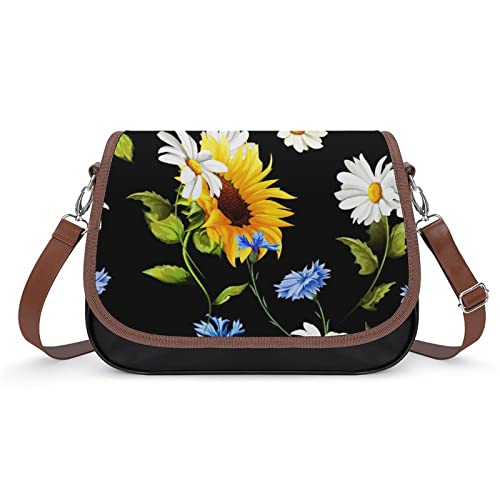 Bolsos Bandolera Para Mujer Girasoles Manzanilla Acianos Bolsos De Hombro Cuero Shoulder Bag Grande Capacidad Cartera Para Escuela Viaje Oficina 31x22x11cm