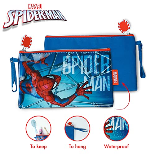 BONNYCO Pijama Niño y Neceser Pequeño Spiderman - Conjunto de Pijama con Camiseta de Tirantes y Pantalón Corto - Incluido Neceser Niño para Guardar Accesorios | Pijamas Niños Verano y Bolsa de Aseo