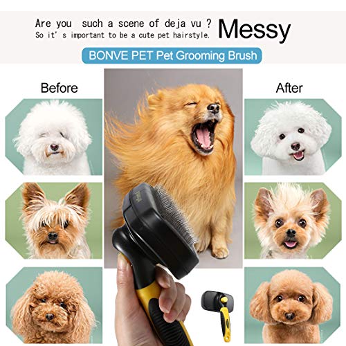 Bonve Pet Cepillo Perros Gatos, Peine para Perros Gatos y Mascotas Remover y Quitar Pelo con Púas de Acero Inoxidable Reduce 95% de Pelo Suelto Cómodo Seguro Durable para Desenredar a Mascotas