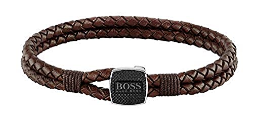 BOSS Pulsera de Hombre Acero Inoxidable Sin Piedras Preciosas, Marrón, Medium