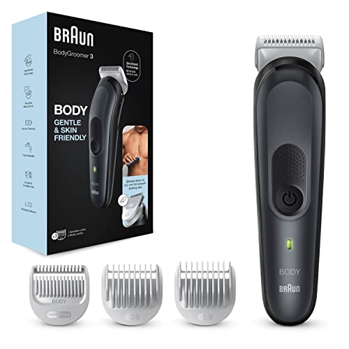 Braun Recortadora Corporal 3 BG3350, Afeitadora Corporal Masculina Con Tecnología SkinShield, Peine Para Zonas Sensibles, Lámina Afilada De Larga Duración, Negro/Gris