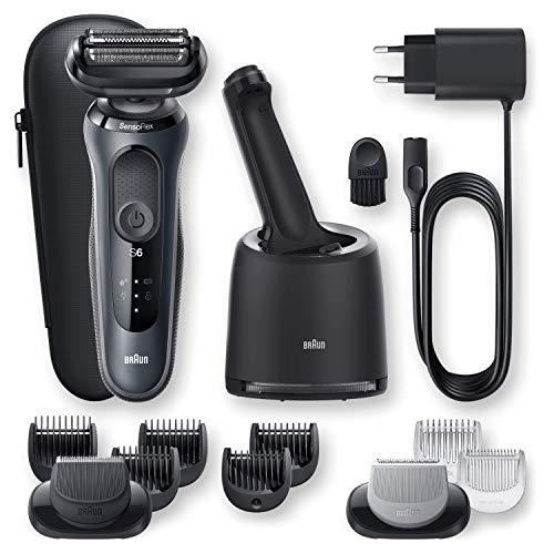 Braun Series 6 Afeitadora Eléctrica y Depiladora Corporal Hombre, Máquina Afeitar Barba, Recortadora de Precisión, Cabezal SensoFlex, Base de Carga, Resistente al Agua, Inalámbrica, 60-N7650 CC, Gris