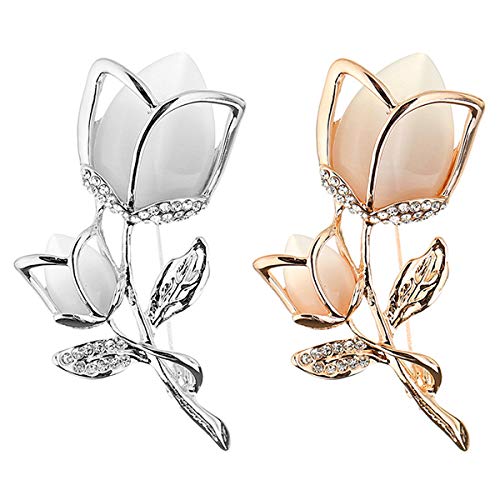 Broche Diamantes,RoadLoo 2 piezas Tulipan Pin Broche Diamantes Cristal Imitación Grandes Broches de Solapa Broches Para Joyería Boda Imitacion Flores de tulipan para Mujer Senora Regalo del Festival