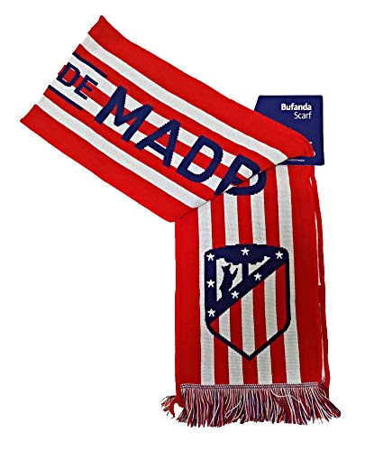 Bufanda Telar Atlético de Madrid Rayas Horizontal - Nuevo Escudo - Rojo - Blanco - Azul Marino