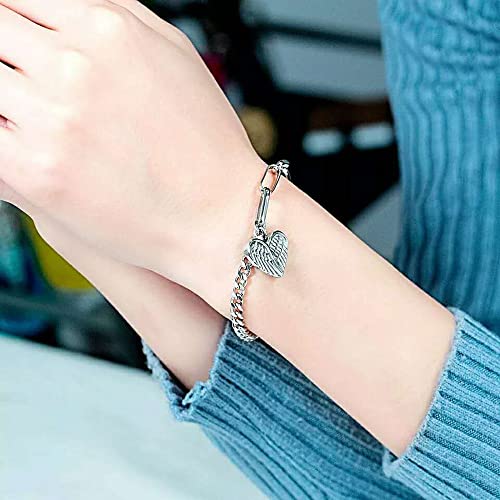 BUXIANGGAN Brazalete Joyería Love Angel Wings Charm Bracelets para Mujer Corazón De Acero Inoxidable Rose Gold Color Chain Bracelet Woman Ad1199-G