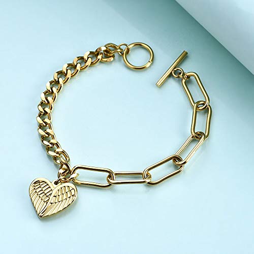 BUXIANGGAN Brazalete Joyería Love Angel Wings Charm Bracelets para Mujer Corazón De Acero Inoxidable Rose Gold Color Chain Bracelet Woman Ad1199-G