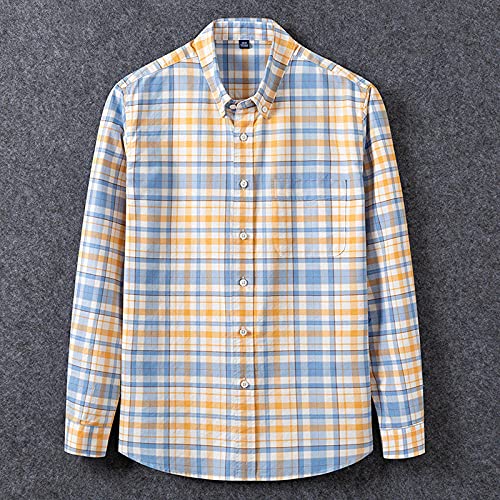 BUXIANGGAN Camisa T-Shirt Camisa Oxford para Hombre Calidad De Algodón Puro Vestido Informal Suave Bolsillo con Botones A Rayas Plaid Slim Fit Ropa Masculina-Man_Shirts_11_38_Is_Asian_Size_S