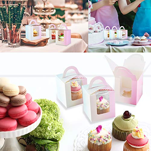 Cajas para cupcakes con ventana individual para tartas, con asa, caja de regalo pequeña para pasteles, para decoración de bodas, cumpleaños, fiestas, paquete de 20