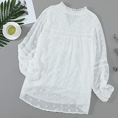 Camisas Blancas con Cuello En V para Mujer, Camisa Informal Elegante De Manga Larga Suelta para Mujer, Blusas De Encaje para Mujer para Otoño Primavera