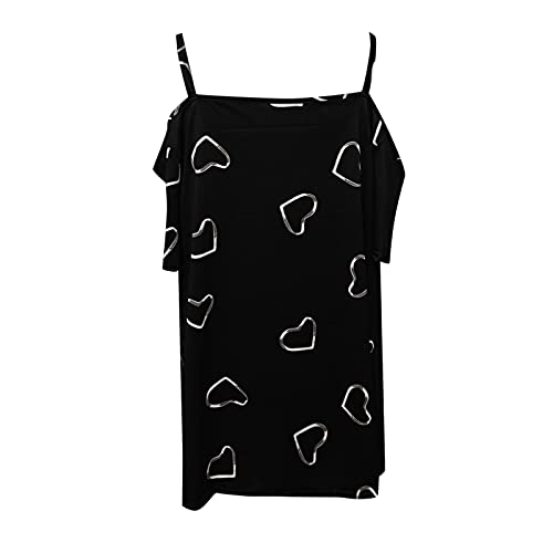 Camisetas de mujer con estampado de corazones: blusa con hombros para mujer, de manga corta, sexy, elegante, de manga corta, tallas grandes, túnica, Negro , XXL