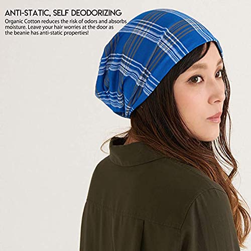 Casualbox Orgánico Algodón Flojo Gorros Beanie Hecho En Japón Grande Suave Verano Sombrero Enfriamiento Gorros Beanie para Hombre & Mujeres Cáncer Quimio Moda Línea Azul