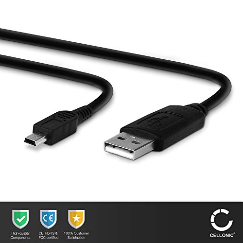 CELLONIC® Cable USB dato (1m 1A) Compatible con Alcatel One Touch E230 / One Touch E801 / Crystal/ELLE GlamPhone/Mandarina Duck Moon (Mini USB a USB A (Standard USB)) Cable de Carga Negro