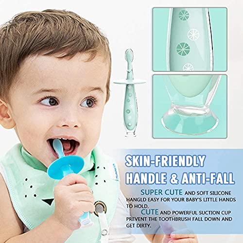 Cepillo de Dientes Bebé, Sin BPA, Suave Cepillo de Dientes Silicona Para Niños/Infantil, Entrenamiento, con Ventosa, Anti-asfixia, Unisex, Portátil, 2 PCS