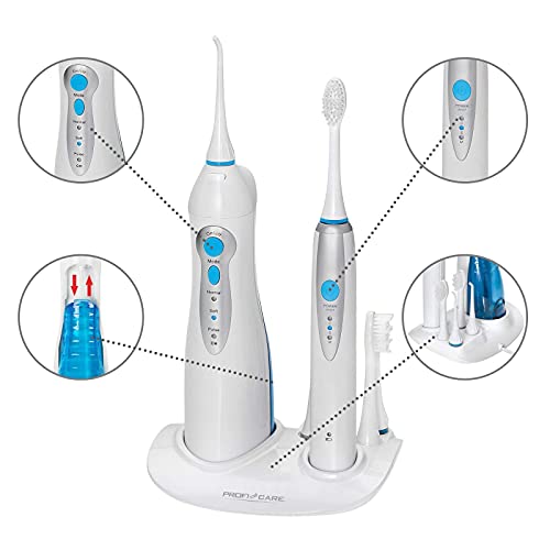 Cepillo de dientes eléctrico con irrigador bucal, cepillo de dientes eléctrico sónico (temporizador de 2 minutos, 4 niveles, 3 cabezales, limpieza de dientes, batería, incluye estación de carga)