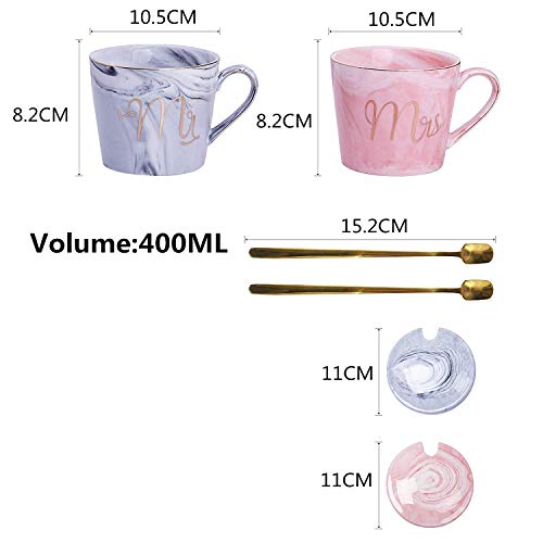 CHIGUO Juego de Tazas para Parejas Mr y Mrs Grandes Tazas de Café Hermosamente Regalo de Boda Novia y Novio Pareja Navidad Aniversarios Cumpleaños 400ML/14oz