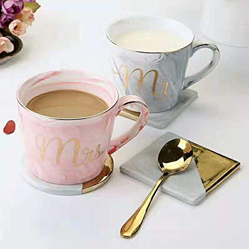 CHIGUO Juego de Tazas para Parejas Mr y Mrs Grandes Tazas de Café Hermosamente Regalo de Boda Novia y Novio Pareja Navidad Aniversarios Cumpleaños 400ML/14oz