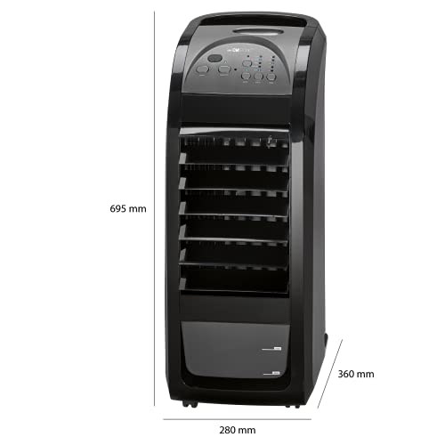 Clatronic LK 3742 - Refrigerador de Aire 3 en 1, 70 W, Enfriador de Aire, humidificador, purificador de Aire, 4 Ruedas para Uso móvil, Color Negro