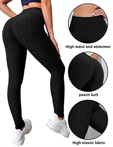 CMTOP Leggings Push Up Mujer Mallas Panal Arrugado Pantalones Deportivos Alta Cintura Elásticos Yoga Leggings Mujer Fitness Suaves Elásticos Cintura Alta (Negro, S)