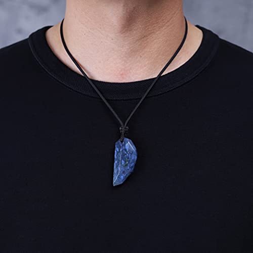 COAI Collar con Colgante para Hombre de Diente de Lobo en Piedra Azul Africana