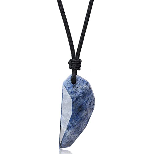 COAI Collar con Colgante para Hombre de Diente de Lobo en Piedra Azul Africana