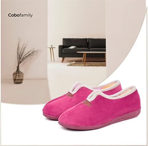 CoboFamily Zapatillas de Casa Mujer Otoño Invierno Cómodas, Zapatos Suapel Tacón Cuña y Punta Cerrada Multicolor, Suela Caucho HECHO EN ESPAÑA (Maquillaje, 37)