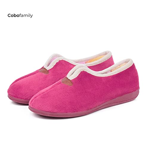 CoboFamily Zapatillas de Casa Mujer Otoño Invierno Cómodas, Zapatos Suapel Tacón Cuña y Punta Cerrada Multicolor, Suela Caucho HECHO EN ESPAÑA (Maquillaje, 37)