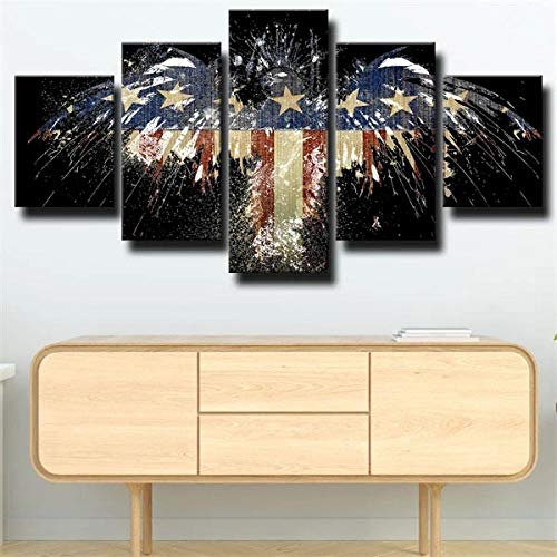 COCOCI Lienzo 5 Piezas Eagle American Flag Art Lienzos Decorativos Cuadros Grandes Baratos Cuadros Decoracion Cuadros para Dormitorios Modernos Cuadros Decoracion Regalos Personalizados