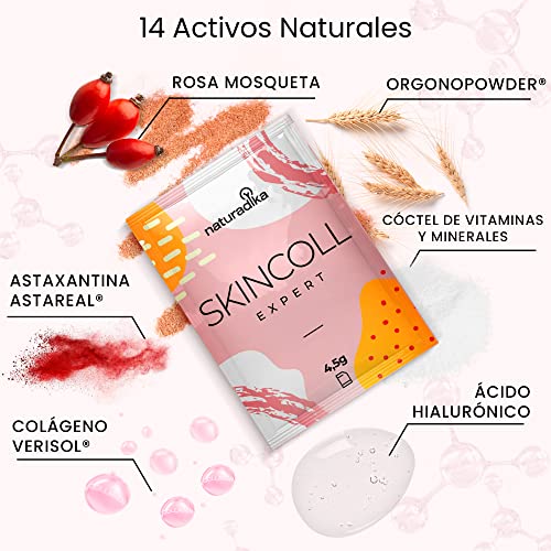 Colageno con Acido Hialuronico Skincoll Expert | Colágeno Verisol | Colageno con Magnesio y Acido Hialuronico | Colageno en Polvo para el Skin Care | Colageno Hidrolizado con Astaxantina | 20 Sobres