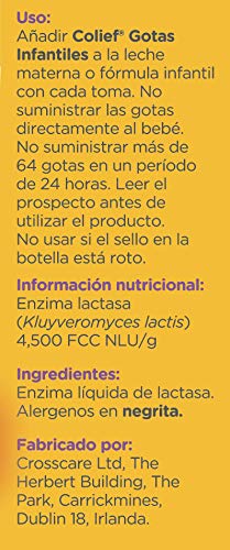 Colief Gotas Infantiles | Enzima Lactasa | Alivio Natural A Los Cólicos Del Bebé Lactante | Reduce El Llanto Asociado A Cólicos Y La Hinchazón Abdominal | Desde El Primer Día | 90 Porciones | 15ml