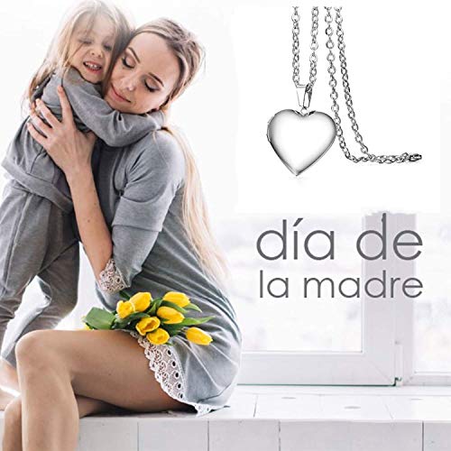 Collar Corazón Mujer Marco de Fotos Puede Abrir Acero Inoxidable Regalo San Valentín Cumpleaños Aniversario de Boda