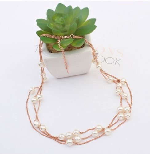 Crystalline Azuria Mujer 18ct Chapado en Oro Rosa Collar de hilo Perlas Blancas simuladas 45 cm para Mujer y Niña