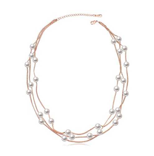 Crystalline Azuria Mujer 18ct Chapado en Oro Rosa Collar de hilo Perlas Blancas simuladas 45 cm para Mujer y Niña