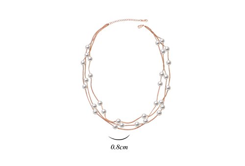 Crystalline Azuria Mujer 18ct Chapado en Oro Rosa Collar de hilo Perlas Blancas simuladas 45 cm para Mujer y Niña