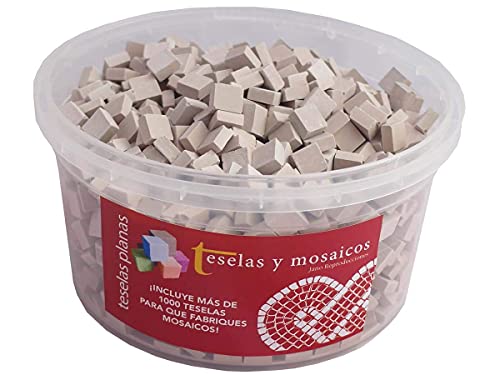 Cubo 1000 teselas beige para mosaico planas de 7,5x7,5x3 mm. + regalo cola blanca uso escolar