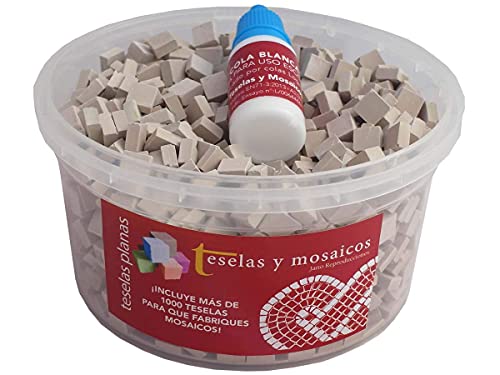 Cubo 1000 teselas beige para mosaico planas de 7,5x7,5x3 mm. + regalo cola blanca uso escolar