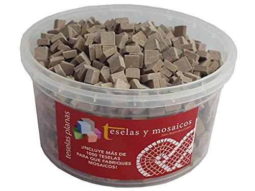 Cubo 1000 teselas marrones para mosaico planas de 7,5x7,5x3 mm + regalo cola blanca uso escolar.