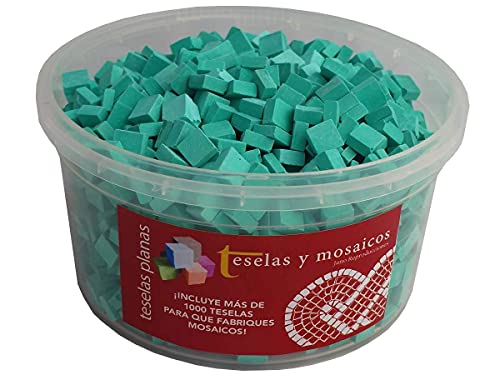 Cubo 1000 teselas verdes para mosaico planas de 7,5x7,5x3 mm. + regalo cola blanca uso escolar