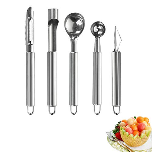 Cuchara Excavar Frutas, 5 Piezas Herramienta Tallado Frutas, Removedor Núcleos Frutas, Helado Bolas Scoop, Melon Cuchillo Tallado Fruta, Pelador Frutas, para Helados, Pelado, Tallado