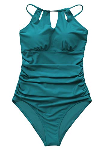 CUPSHE Bañador para Mujer Reductora Barriga Cutout Cuello Alto Traje de Baño, XXL