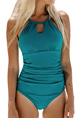 CUPSHE Bañador para Mujer Reductora Barriga Cutout Cuello Alto Traje de Baño, XXL