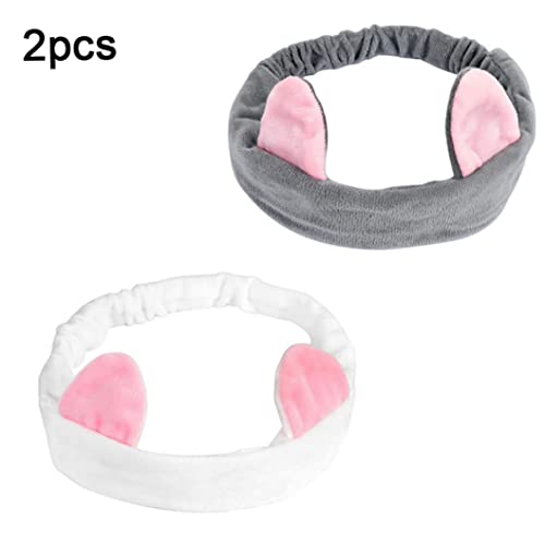 CurCKuad Maquillaje de la Cabeza de la Diadema esponjosa de la Ducha de Maquillaje con Las Orejas de los Gatos Mujeres cosméticos del Cabello 2pcs Diadema mullida