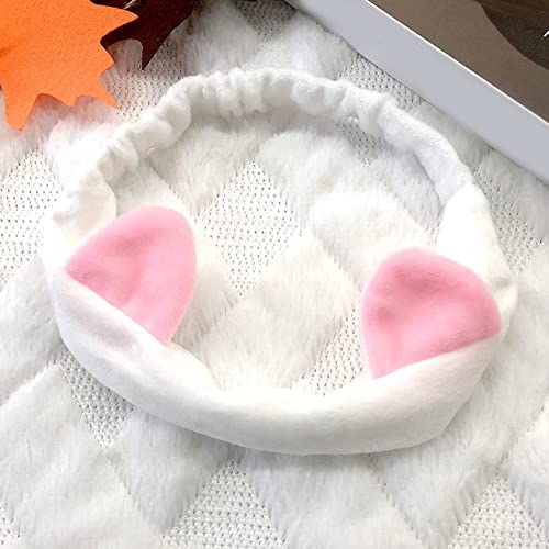 CurCKuad Maquillaje de la Cabeza de la Diadema esponjosa de la Ducha de Maquillaje con Las Orejas de los Gatos Mujeres cosméticos del Cabello 2pcs Diadema mullida