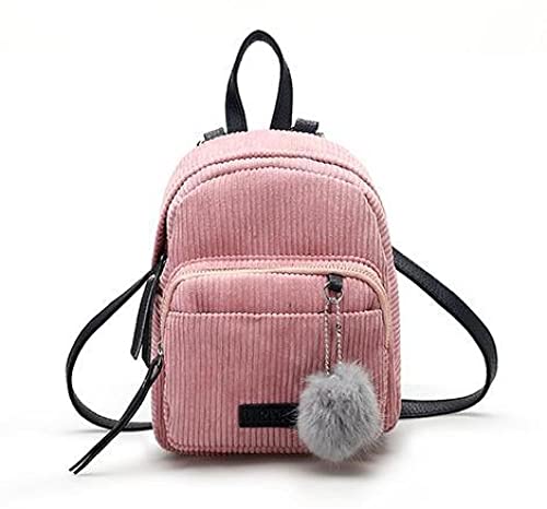 DDXJKL mochilaMochila bolso de mujer mini mochila de pana pequeña bolsa de usos múltiples con colgante de bola de pelo fresco y lindo-rosado