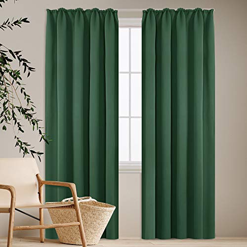 Deconovo Cortinas Salón Opacas Modernas Térmicas Aislante Decorativas Fruncidas 2 Piezas 140x220cm Verde Oscuro