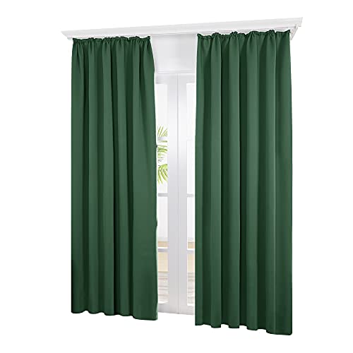 Deconovo Cortinas Salón Opacas Modernas Térmicas Aislante Decorativas Fruncidas 2 Piezas 140x220cm Verde Oscuro