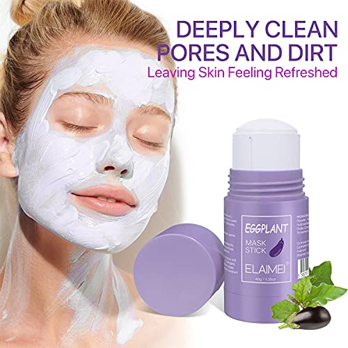 Deep Cleansing Mask, Mascarilla Facial de Hidratante, Mascarilla de Arcilla Stick, Hidratar Piel, Limpieza Profunda, Antiestrés Relajantes para Eliminar Puntos Negros-Berenjena