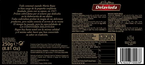 Delaviuda, Turrón Blando de Almendras, Turrón Sin Gluten, Turrón Tradicional con Miel y Almendras Seleccionadas, Receta Tradicional Desde 1800, 250 Gramos